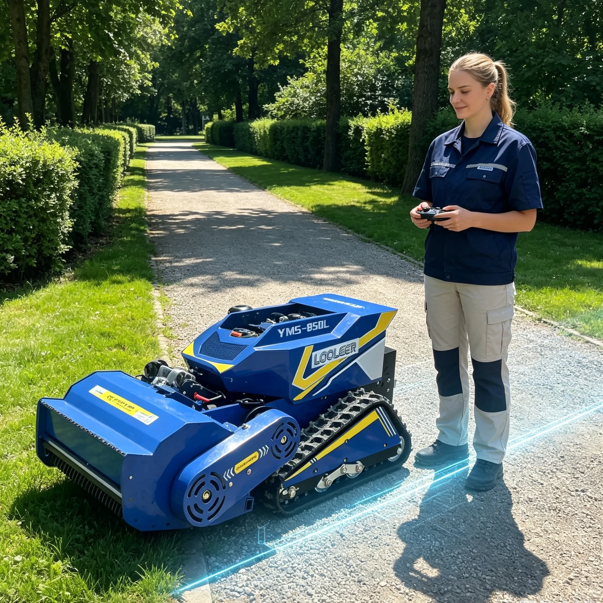 Customized Sloped Roadside Green Areas 1000SM Tracked Intelligent Lawn Mower, Glossy Blue Body, Optional Industrial Remote Upgra