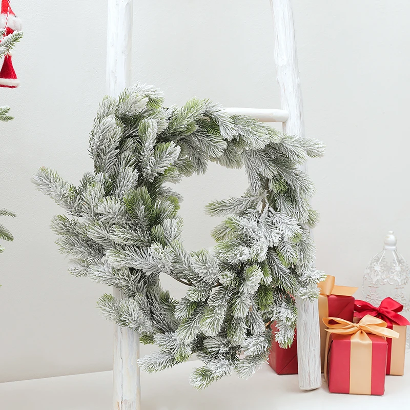 1.8M Christmas Rattan Garland Decorative white falling snow Christmas Garland Artificial Xmas Tree Rattan  Decoration Wreath