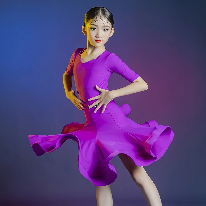 

Fashion Latin Dance Costumes For Girls Mid-Sleeved Latin Practice Clothes Rumba Tango Samba Latin Performance Clothes DN13988