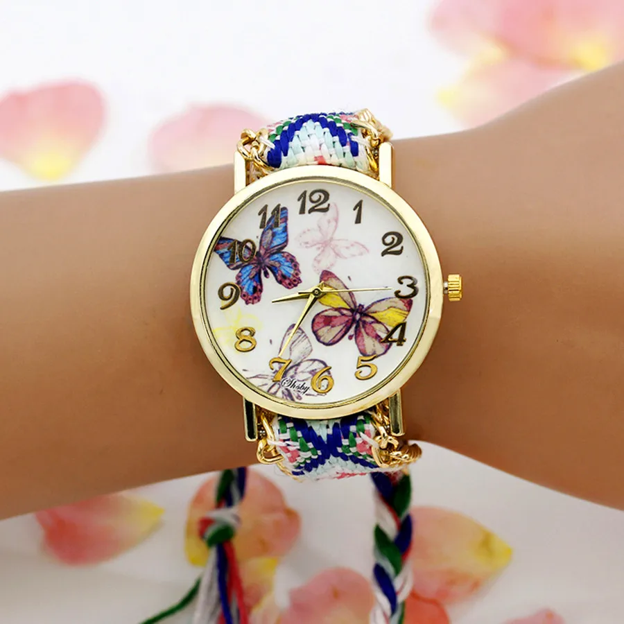 Shsby New Ladies Flower Woven Nylon Rope Wrist Watch Fashion Women Dress Watch High Quality Quartz Watch Sweet Girls Watch