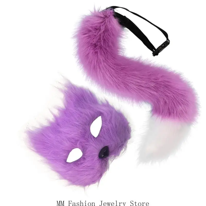 D0UB 여우 의상 액세서리 할로윈 의상 코스프레 파티 소품 여우 마스크 고양이 반 얼굴 마스크 여우 꼬리 성인 키즈