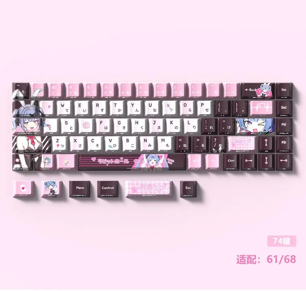 Hatsune miku coelho buraco anime tema keycap lado original de fábrica esculpido translúcido pbt processo de sublimação térmica de cinco lados