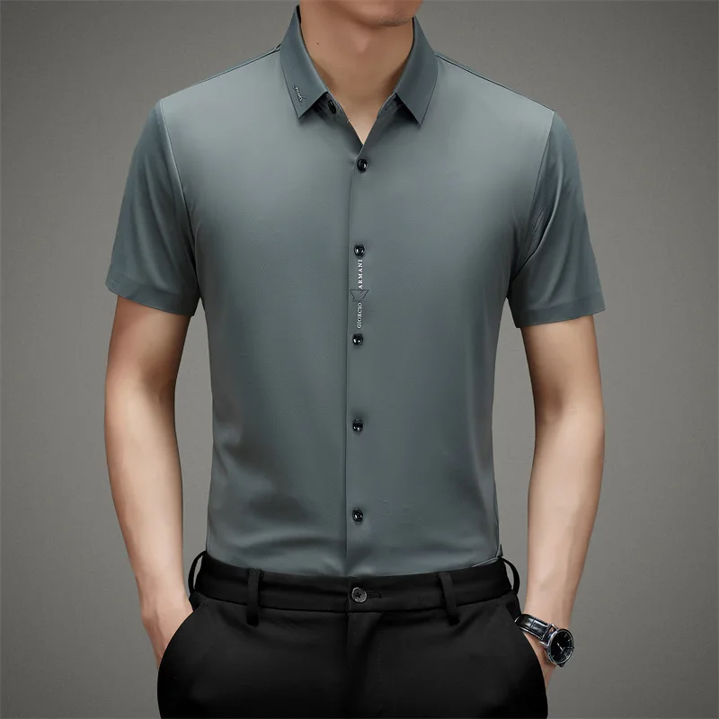

2025 Summer New Style Men's Middle-aged and Young Lapel Business Markless Breathable Fashionable Casual Short-sleeved Shirt Top