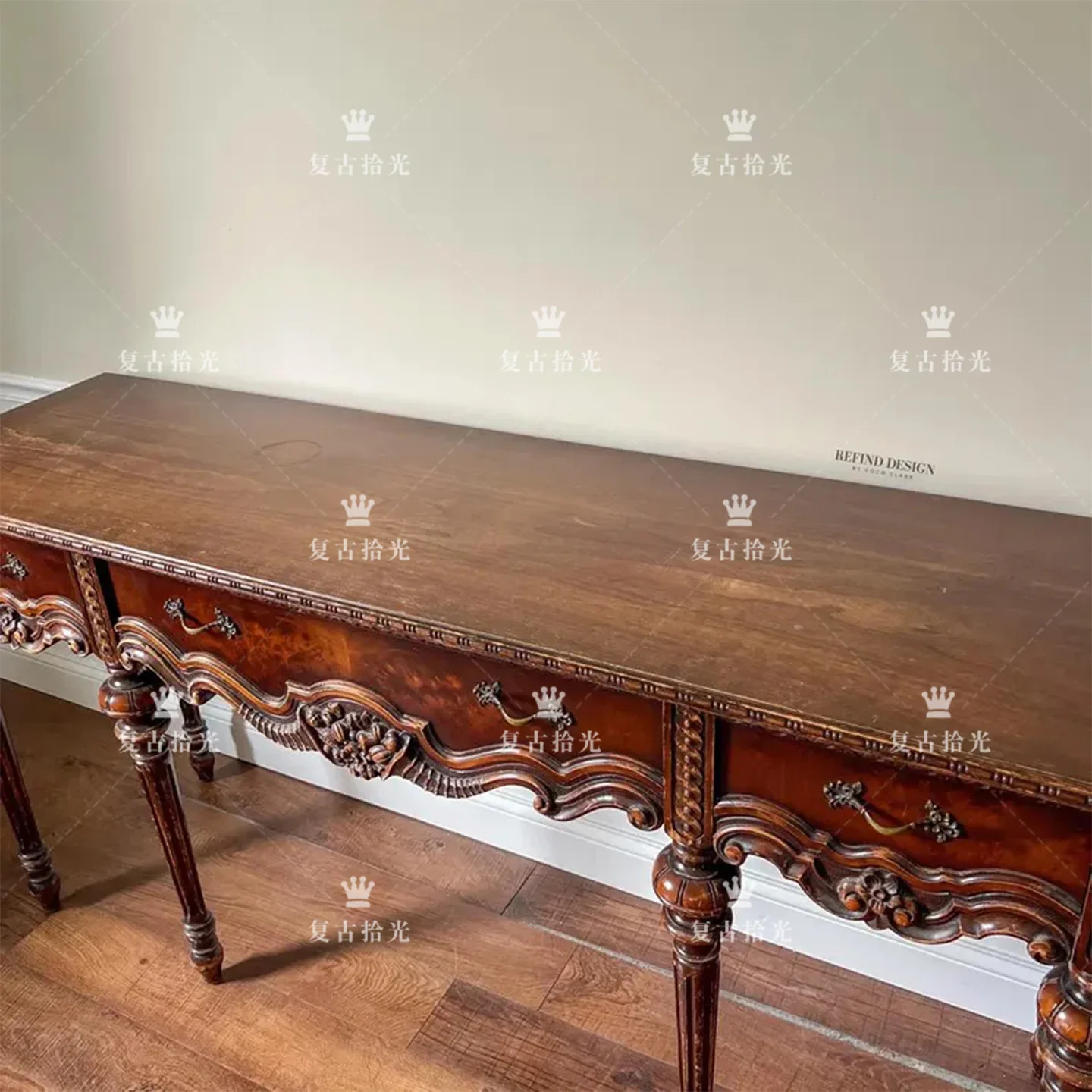 French retro solid wood carving flower entrance cabinet living room decorative cabinet entrance table birch
