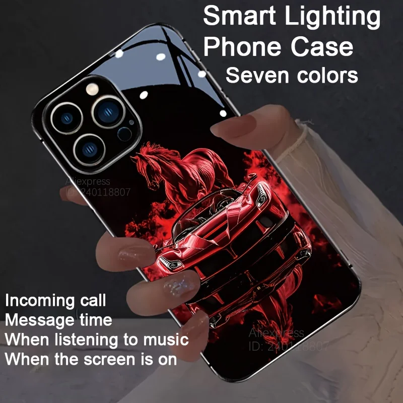 Cool LED Case For iPhone 16e 2025 For iPhone 16 Pro Max 16 Plus Luminous Protective Cover Race Car LED Phone Capa Coque Funda