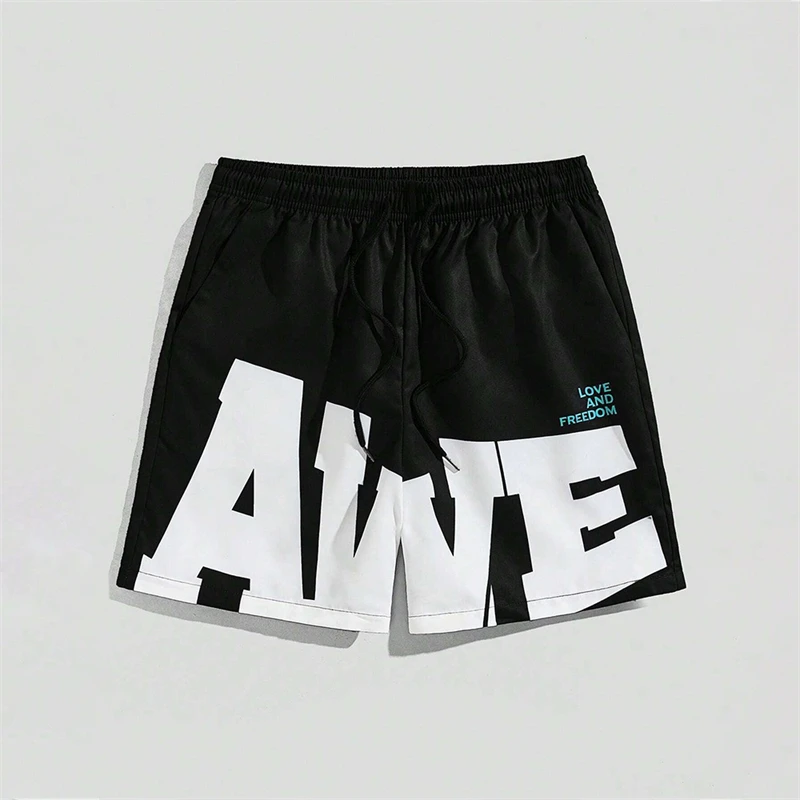 

Simple AWE Letters Mens Short Pants Fashion Trend Streetwear 3D Printed Beach Shorts Loose Harajuku Cool Hip Hop Board Shorts
