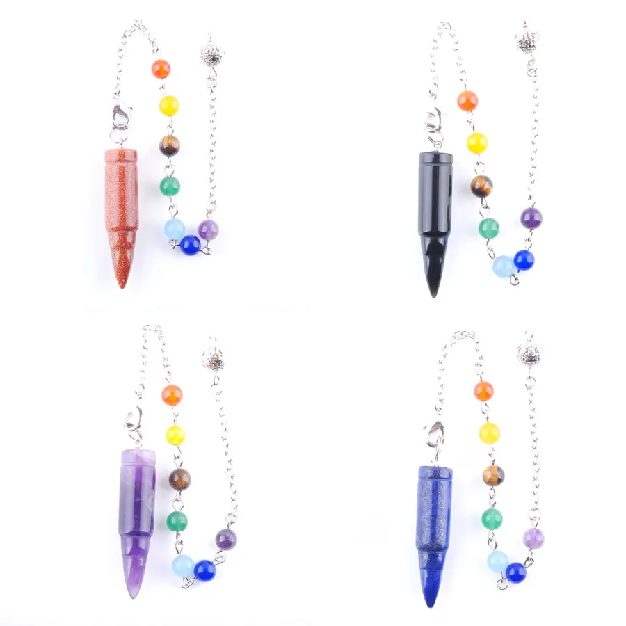 7 Chakras Bullet Pendulum Pendant For Dowsing Natural Stone Crystal Unakite Lapis Charm Pendule Divination BN359