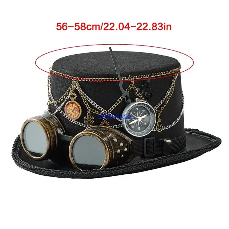 F3MF Gothic Hat Coser Coser Metal Chain Goggles Steampunk Mechanical Design for Pirsts Cosplay Photo Props