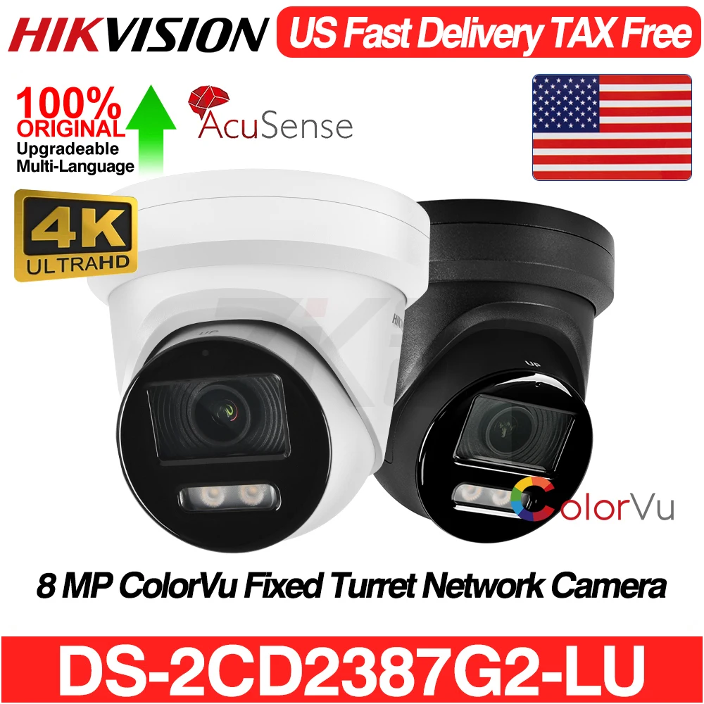 Hikvision Original 4K Color IP Camera DS-2CD2387G2-LU 8MP Turret ColorVu CCTV Camera 24/7 Colorful Image Built-in Mic Audio IP67