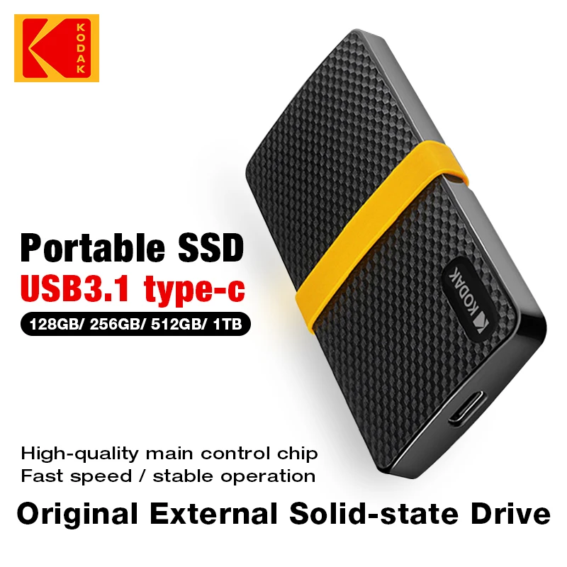 코닥 X200 휴대용 SSD 128GB 256GB USB 3.1 C 타입 외장 드라이브 하드 디스크, 256GB 솔리드 스테이트 드라이브, PS4 노트북 맥북 PC용