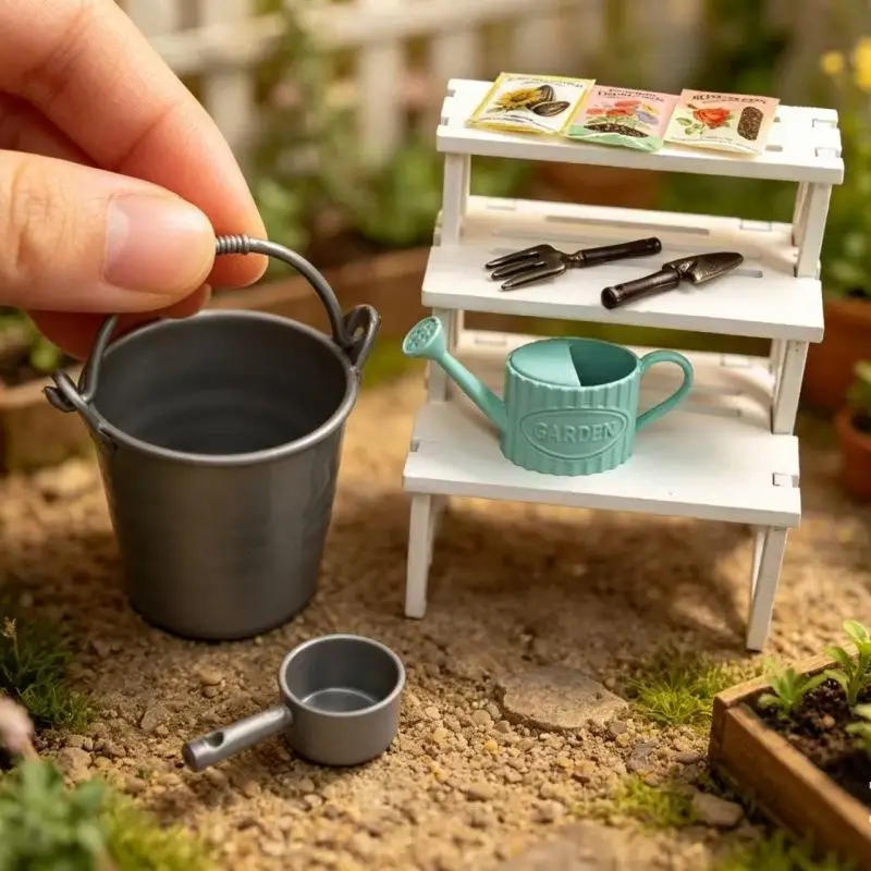 Plastic Water Bucket and Spoon 1/6 Scale 5 Sets for Dollhouse Accessories Life-like Appearance