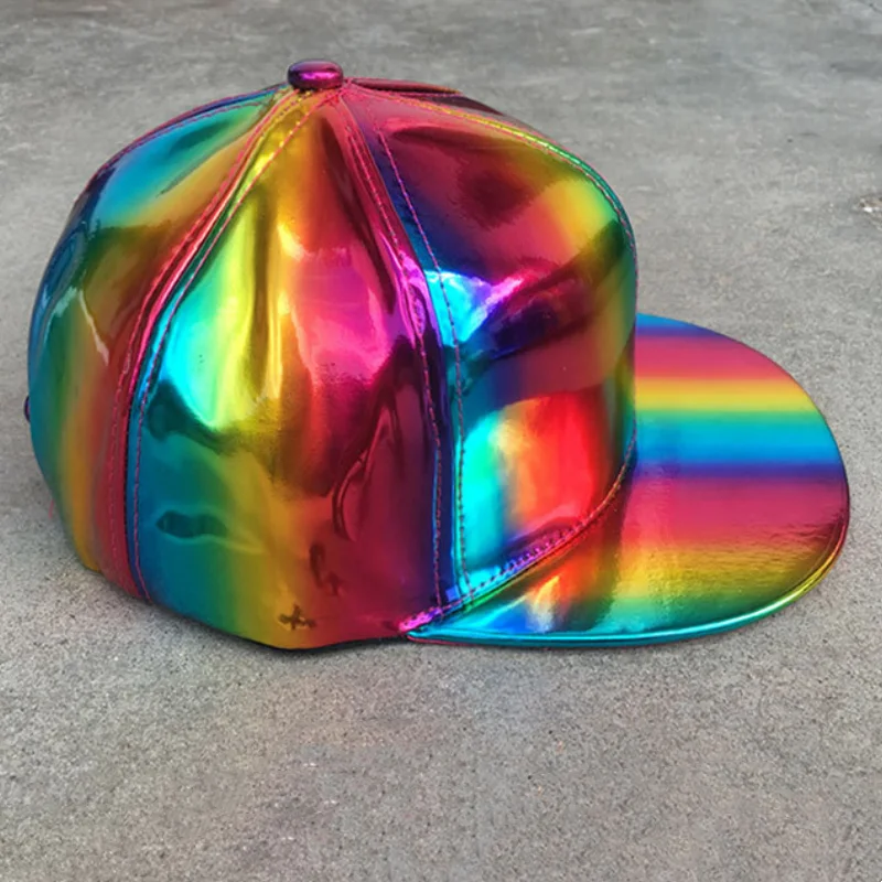 1pcs Shiny laser baseball cap stage show Festival party multi-colored cap show fashion trend gradient color leather baseball cap