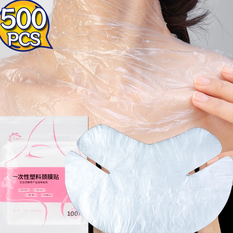 Disposable Neck Masks Face Plastic Film 500PPCS Transparent PE Masks Wrap Full Facial Cleaner Mask DIY Neck Mask Paper Care Tool