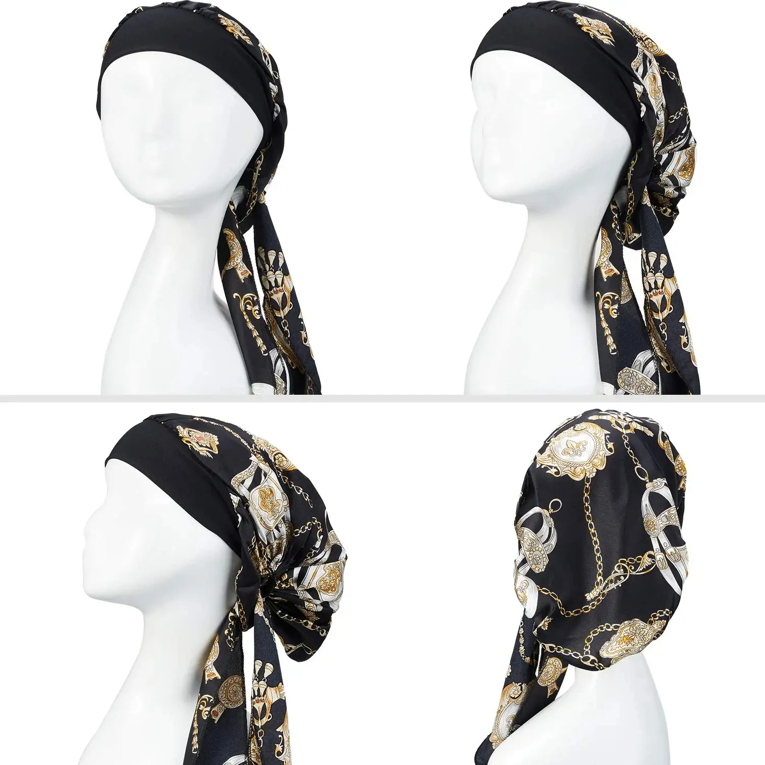 2024 New Muslim Women Headwear Turban Head Scarf With Wide Band Printed Sleeping Hat Hijab Bonnet Hair Cover Ready To Wear