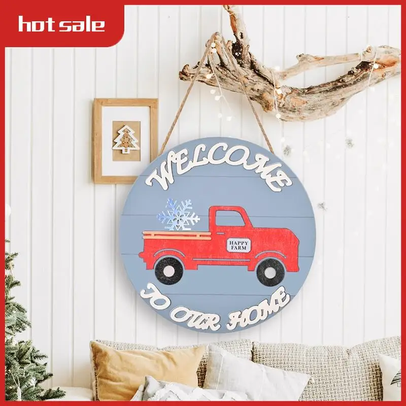 

1Set Porch Ornaments To Truck Scene Hanger Pendant Exquisite Shop Front Board Plate Pattern Wall Welcome Sign Christmas Wreath