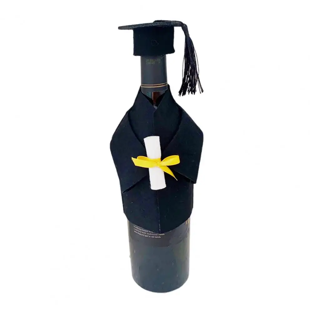 Wine Bottle Gown Felt Graduation Wine Jacket Cap Set for Doctor Party Decoration Gown Tassel Bottle Covers for Wine