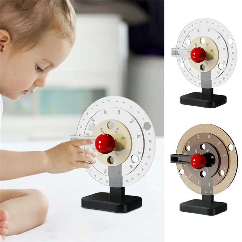 NEW-Calendar Acrylic Disc Decor Tabletop Calendar Novelty Simple Manual Rotating Calendar Desktop Decorative