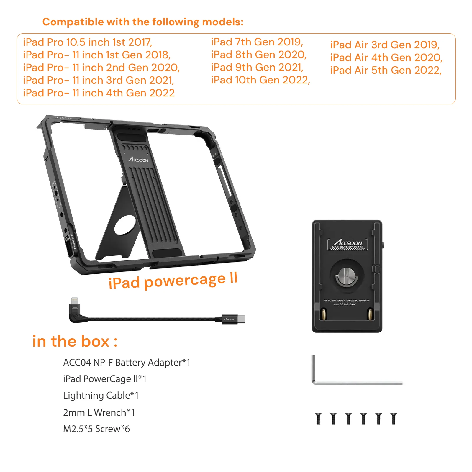 ACCSOON Điện Lồng Dùng Cho Lpad 7/8th Không Khí 3/4th 10.5 Inch Ipad Pro 11 Inch Lpad pro (1/2th) dành Cho Máy Ảnh Phát Trực Tiếp Màn Hình