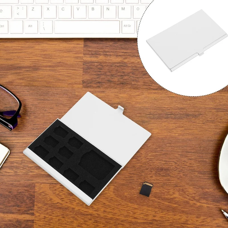 9-Slot Memory Card Storage Box Mini Memory Card Holder Case Aluminum Alloy Shell For 8 TF Cards And 1 SD Cards