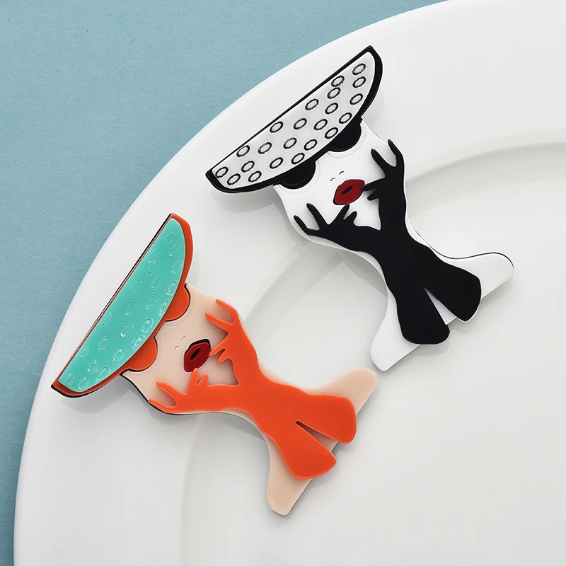 Wuli&baby Acrylic Wear Hat Gloves Lady Brooches For Women 2-color Modern Figure Office Party Brooch Pins Gifts