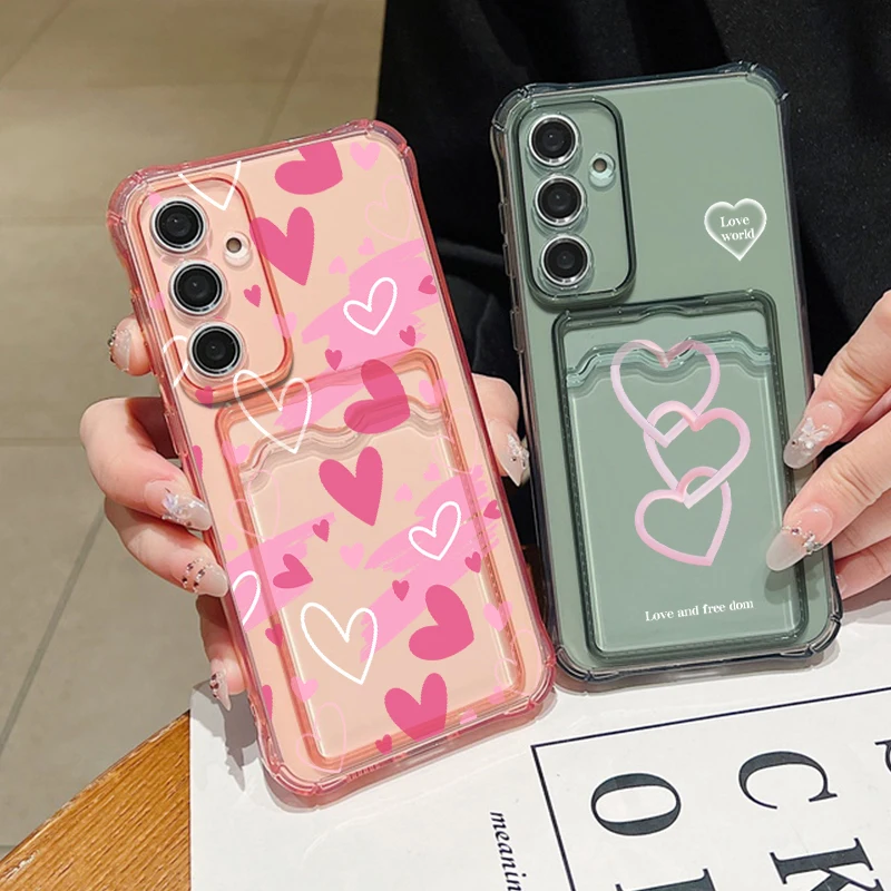 Love Hearts Card Slot Case For Samsung S26 Ultra S25 FE S24 Plus S23 S22 S21 A15 A16 A17 A35 A36 A37 A54 A55 A56 A57 5G Cover