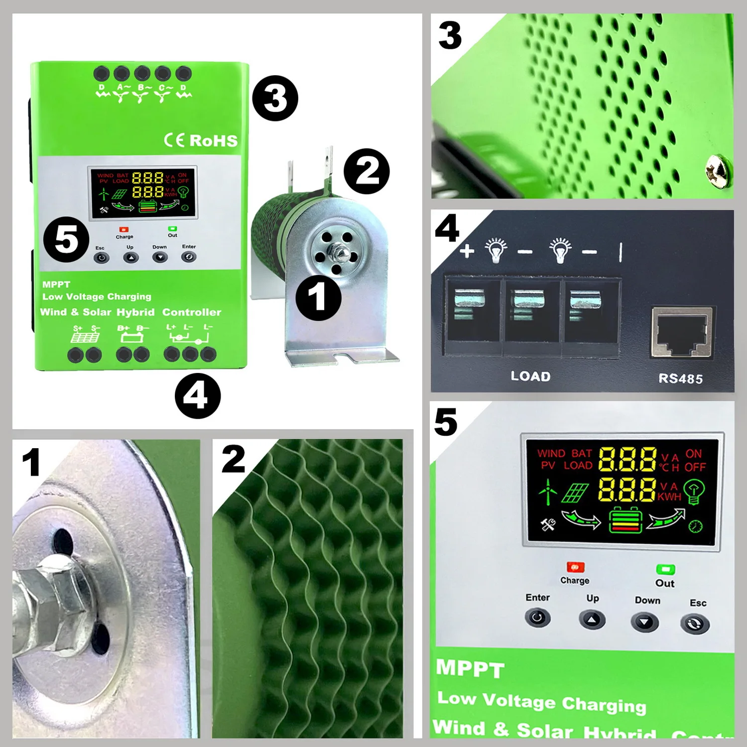 12V 24V 48V 5000W 6KW  Wind Solar Hybrid Charge Controller, MPPT Charge for Solar Panel Wind Turbine Lithium Lead Acid Battery