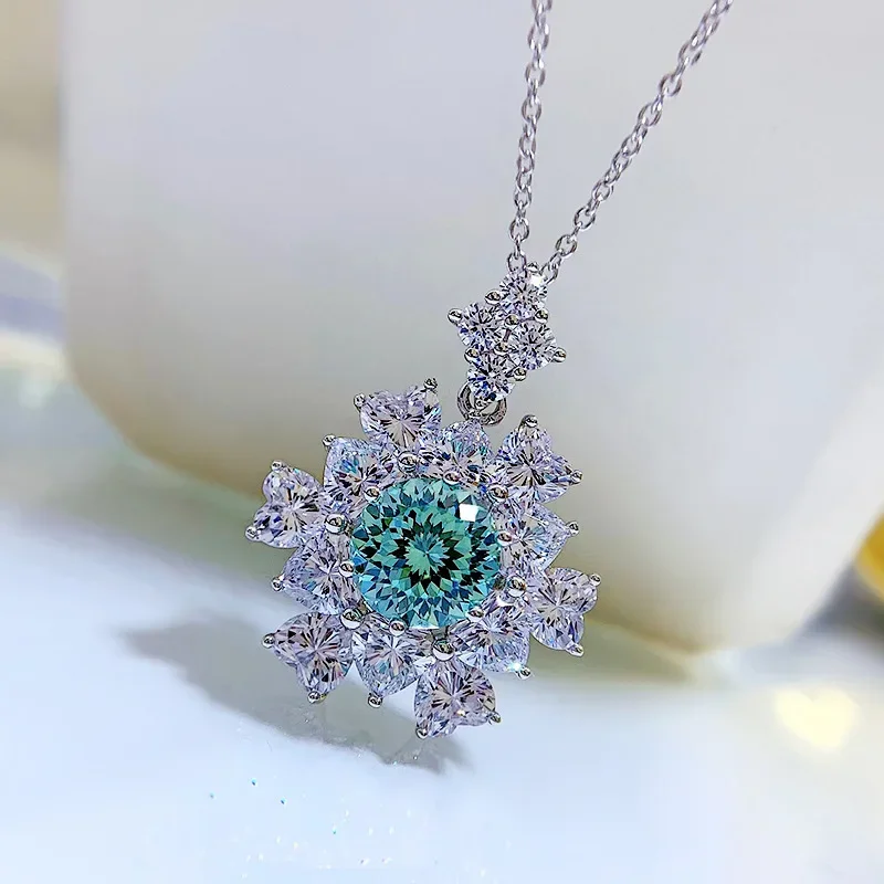 2023 جديد الاصطناعية Paraiba الألعاب النارية قطع قلادة المرأة 4 قيراط عباد الشمس قلادة مع سلسلة #4