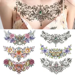 Disposable Tattoo Sticker, Fake Tattoo for Woman, Waterproof Body Art Tattoo for Couples Letter Lotus Flower Temporary Tattoo