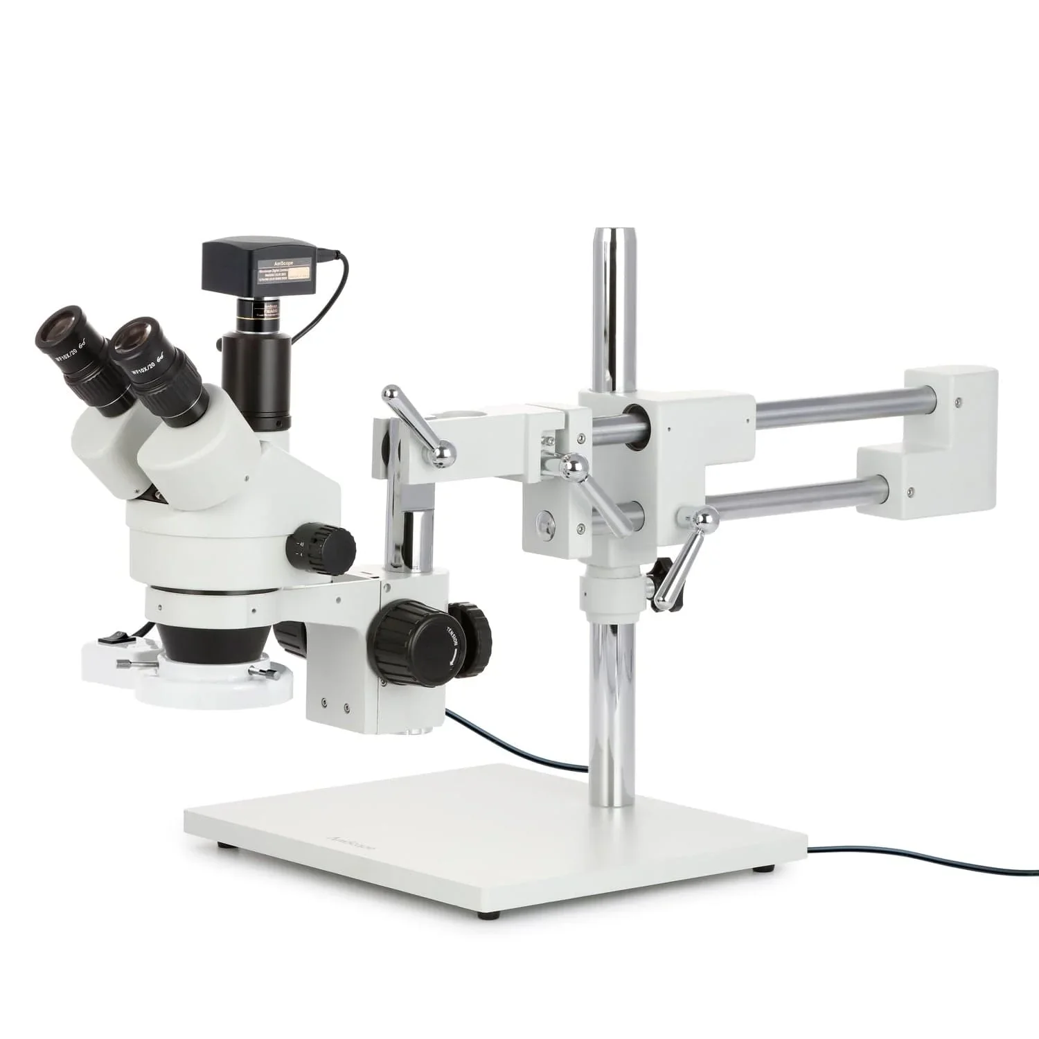 Trójokularowy mikroskop stereoskopowy AmScope Zoom 3,5X-90X z fluorescencyjną lampą pierścieniową 8W i 20-megapikselowym mocowaniem USB 3.0 C na