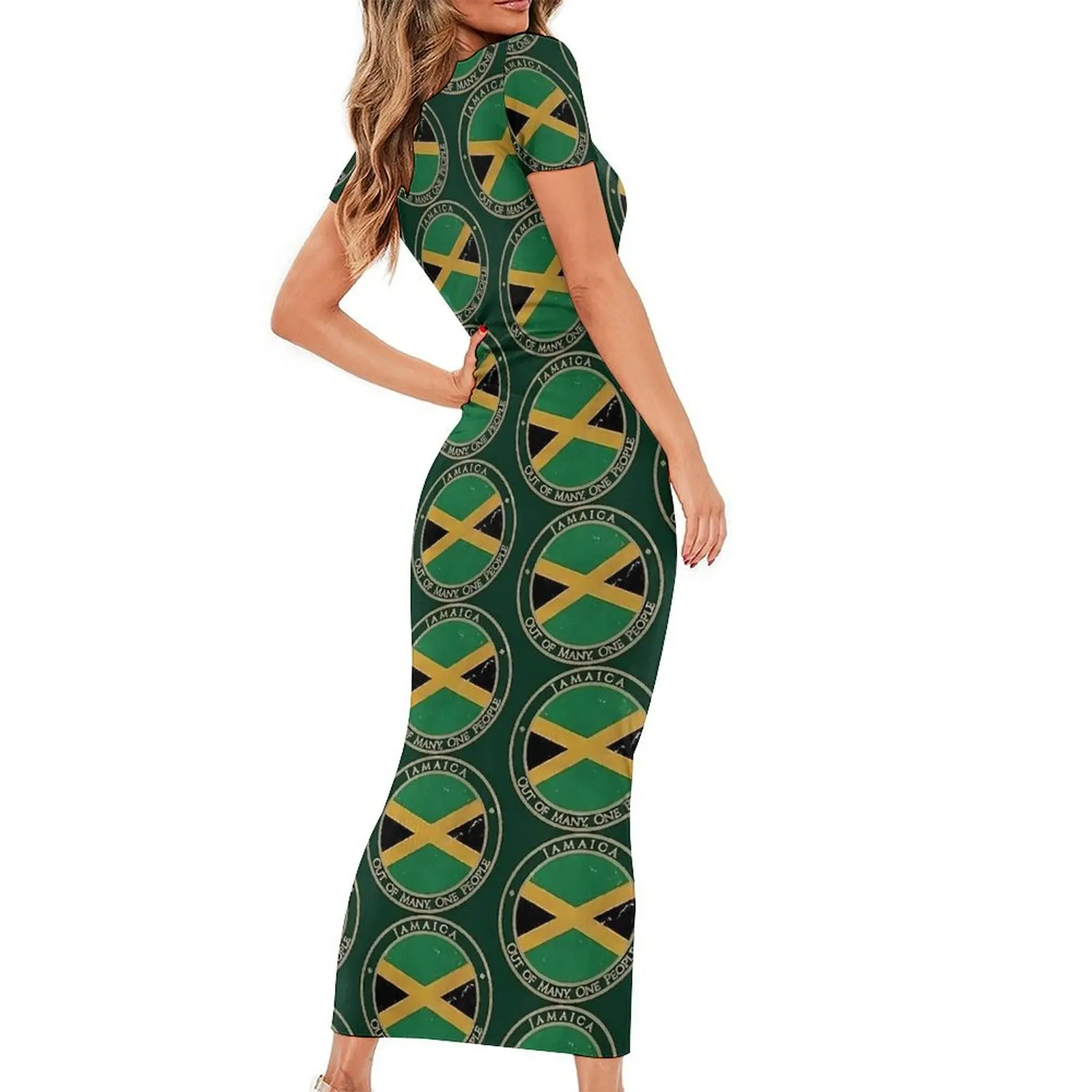 Jamaican Flag Dress Short Sleeve Jamaica USA North America Flag Vintage Maxi Dresses Summer Street Style Graphic Bodycon Dress