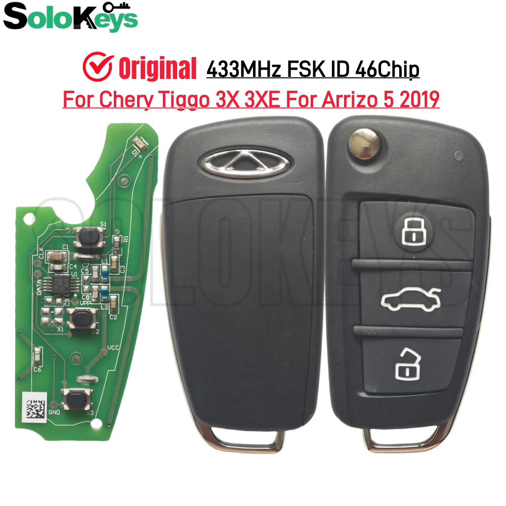 

SOLOKEYS For Chery Tiggo 3X 3XE For Arrizo 5 2019 Original Flip Remote Key 433Mhz FSK ID46 Chip 3 Buttons