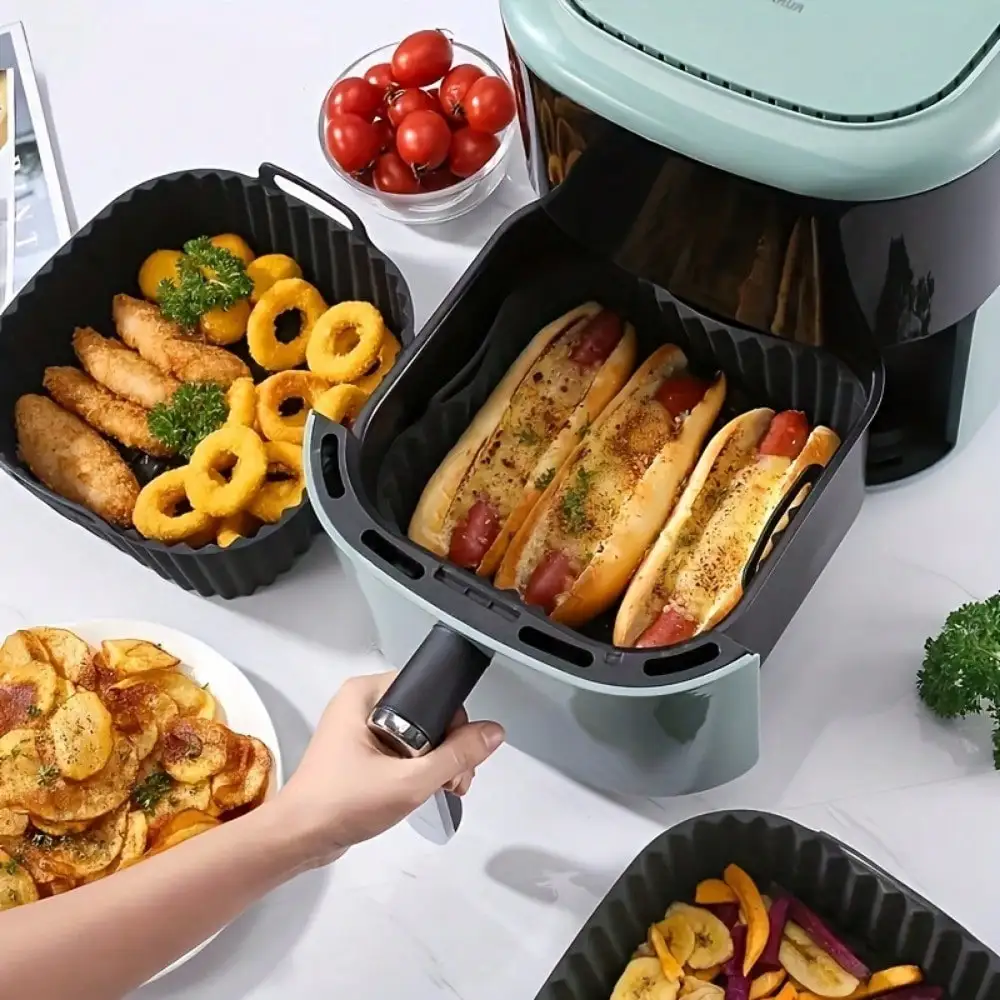 1pc Reusable Silicone Air Fryer Liner, Air Fryer Accessories, Kitchen Supplies To Replace Disposable Baking Tray Paper Liners, Black Square Back To School - view 3