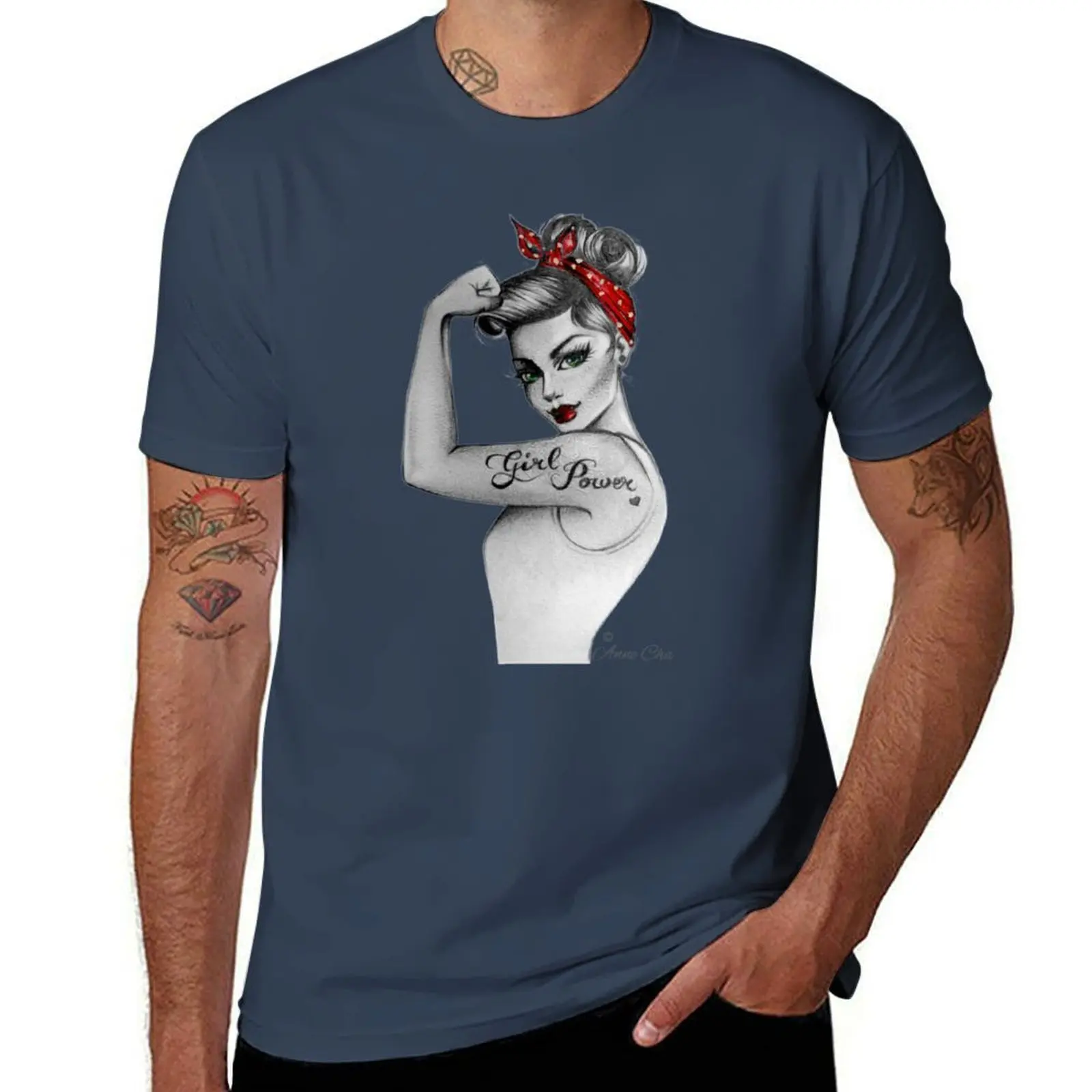 

Girl Power by Anne Cha Pin up Modern Rosie the Riveter T-Shirt man graphic t shirt man t shirt graphic T-Shirt
