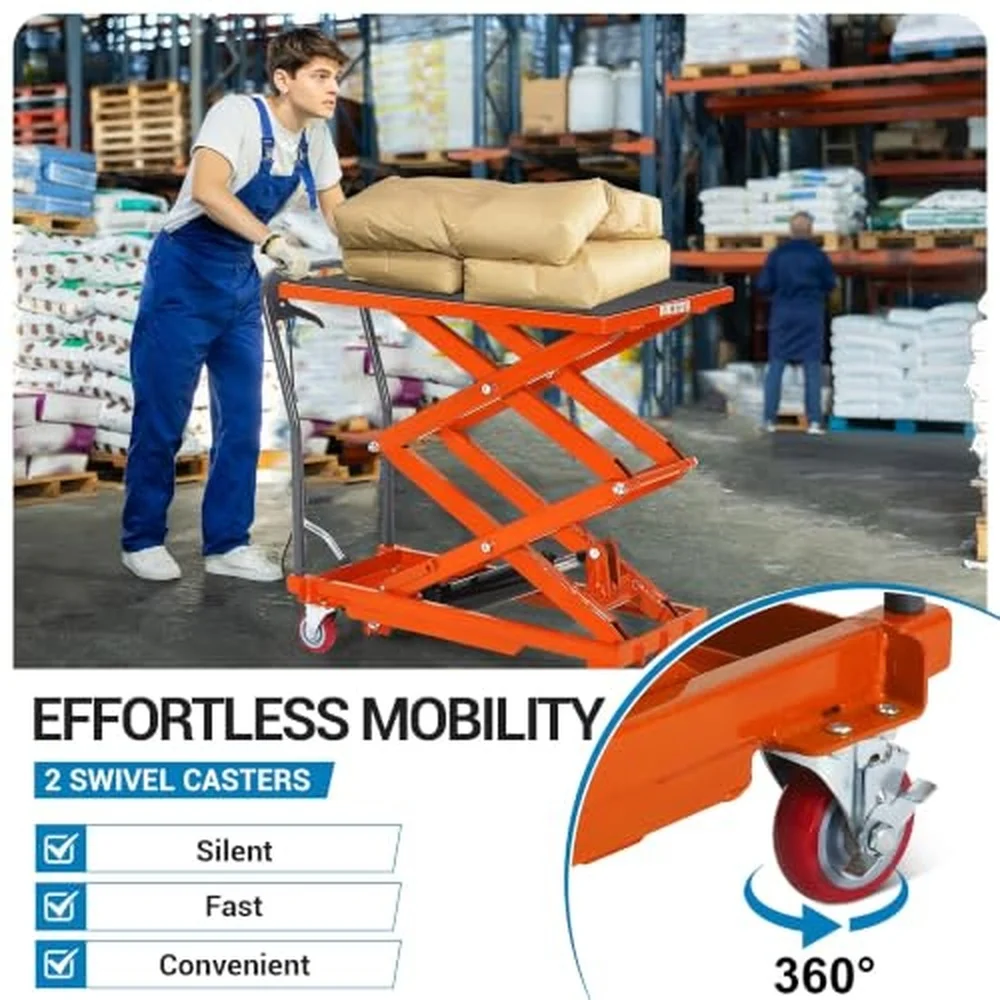Heavy Duty Manual Hydraulic Scissor Lift Table Cart 330 lbs Capacity 50