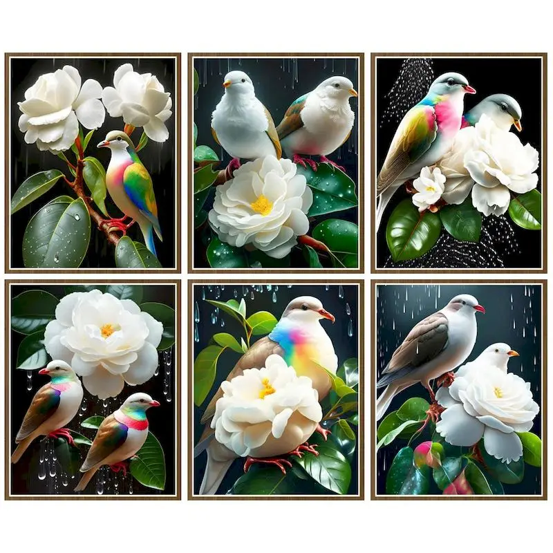 

CHENISTORY Coloring By Number Camellia Flowers And Birds Kits Home Decoration Painting By Number Plant Handpainted Art Gift