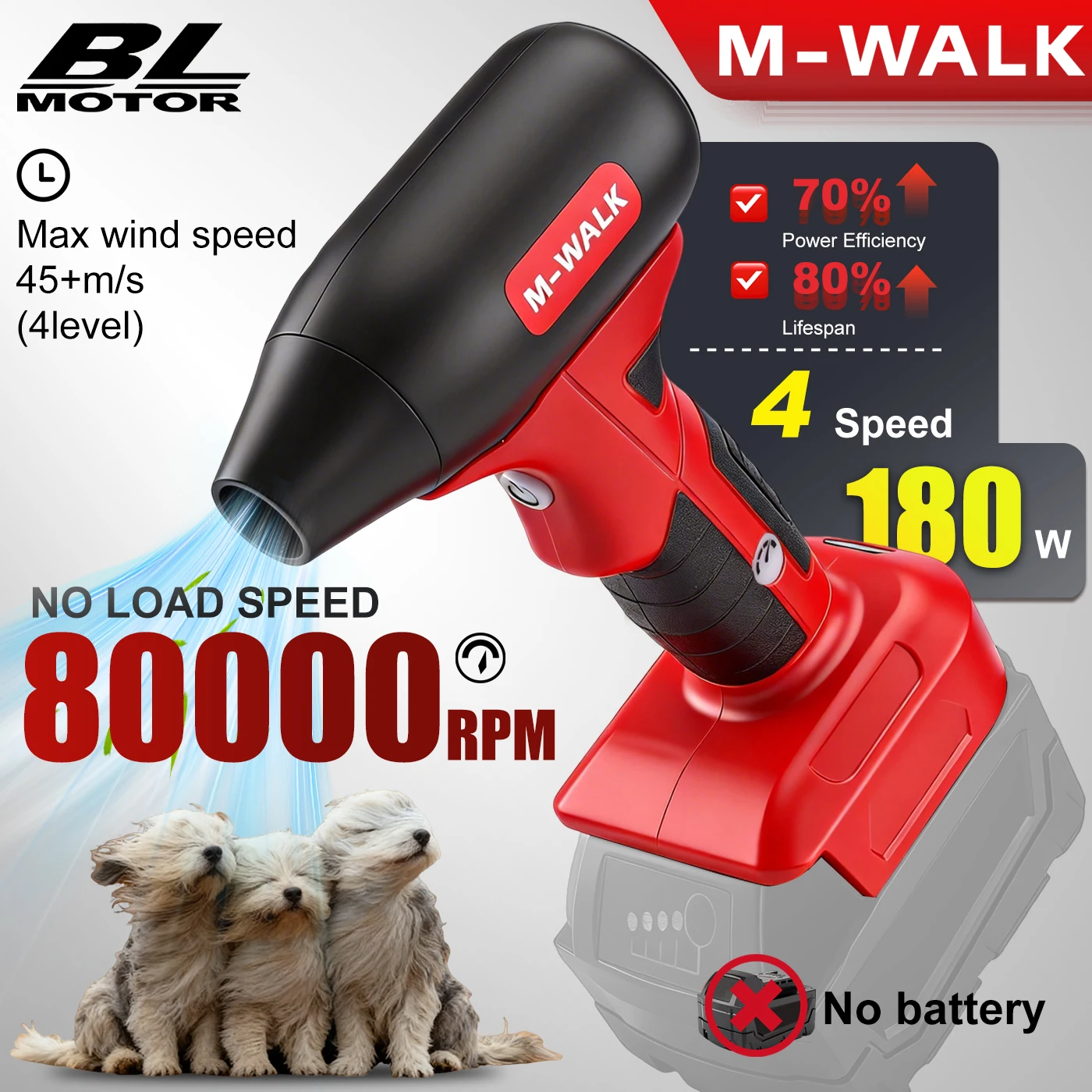 M-WALK 80000RPM Jet Dry Blower High Power Mini Turbo Fan Air Duster 4 Speed PC Keyboard Cleaner For 18V Battery