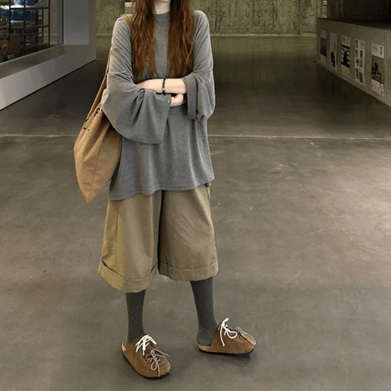 

Pre-autumn New Lazy Style Simple Loose Long-sleeved T-shirt Top Cropped Wide-leg Slacks Suit