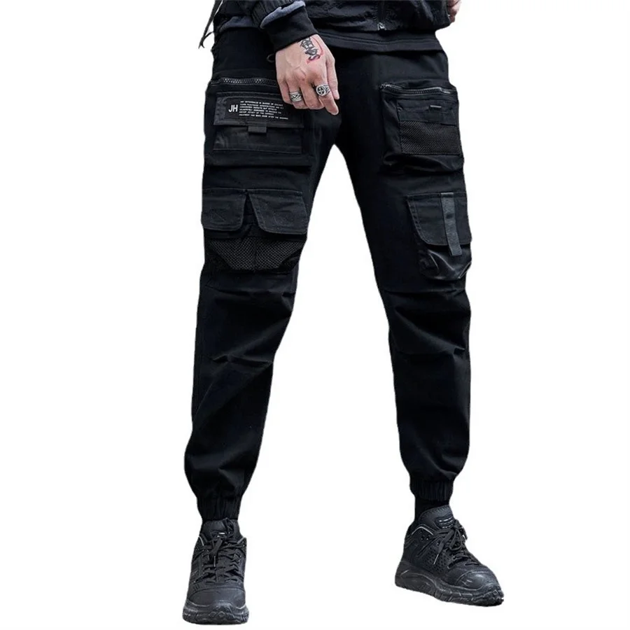 Pantalones con bolsillos para hombre, ropa informal de algodón, Color sólido, con puños Cargo, para deportes al aire libre, viajes, trabajo táctico