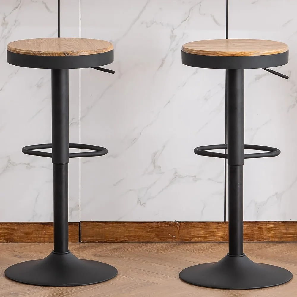 Adjustable Swivel Backless Bar Stools Set of 2 - Modern Wooden Seat Counter Height Chairs