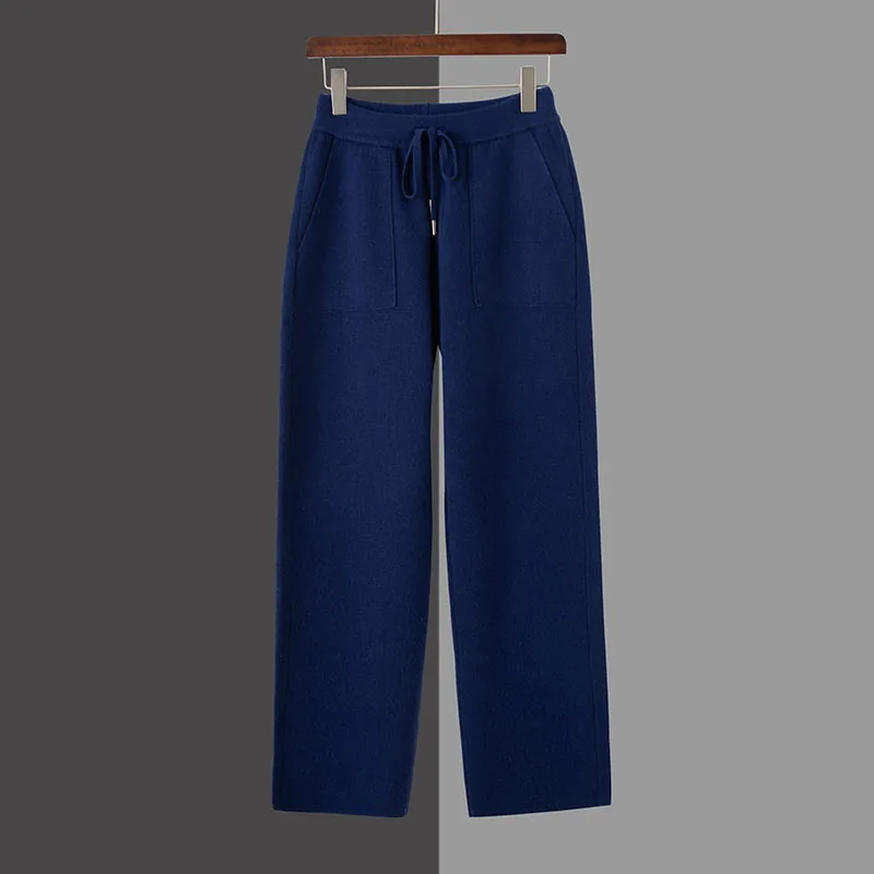 Thickened 100% Cashmere Pants For Men High-Waisted Knitted Harem Pants Solid Color Versatile Straight-Leg Pants For Outdoor Wear