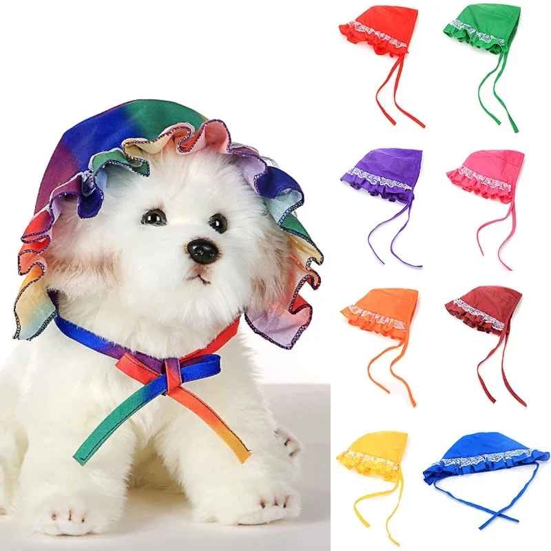 Pet Spring and Summer New Pet dress Lace Strap Dog Sunshade lace Cat Sunscreen Dog Headwear Manufacturer Wholesale