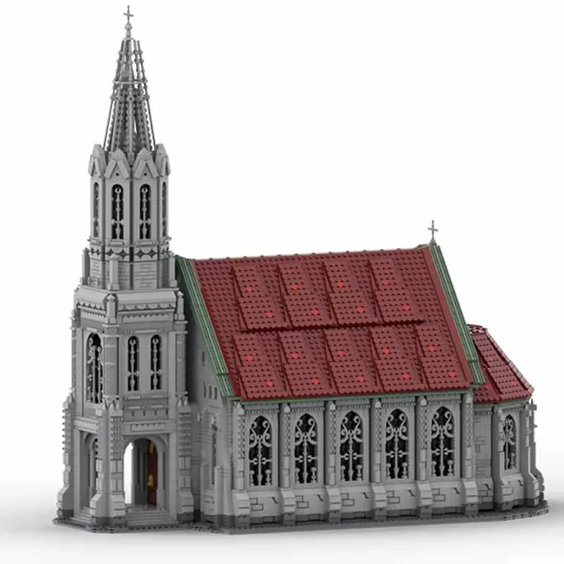 Street View Model MOC Building Vintage Old Church in Small Town Modular Technology Gifts Holiday Assemble Children Toys Suit