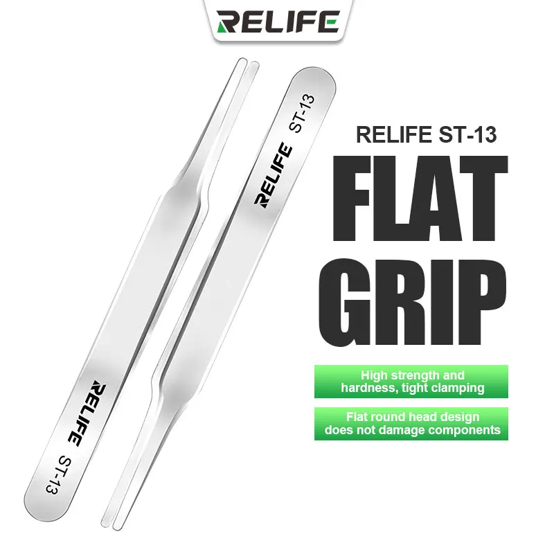 RELIFE ST-13 Precision Flat Tip Tweezers for Chip Circuit Clamping High Hardness Anti-magnetic Adsorption Repair Clips