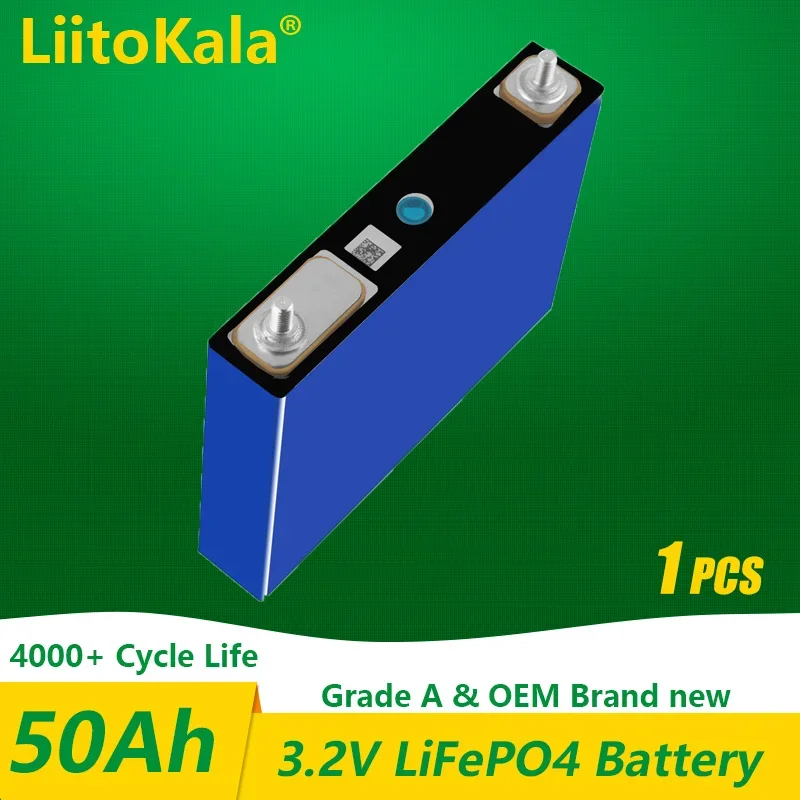 1PCS LiitoKala 3.2v 50Ah LifePo4 Battery Lithium 3C High Drain For Diy 12V 24V Solar Inverter Electric Vehicle Coach Golf Cart