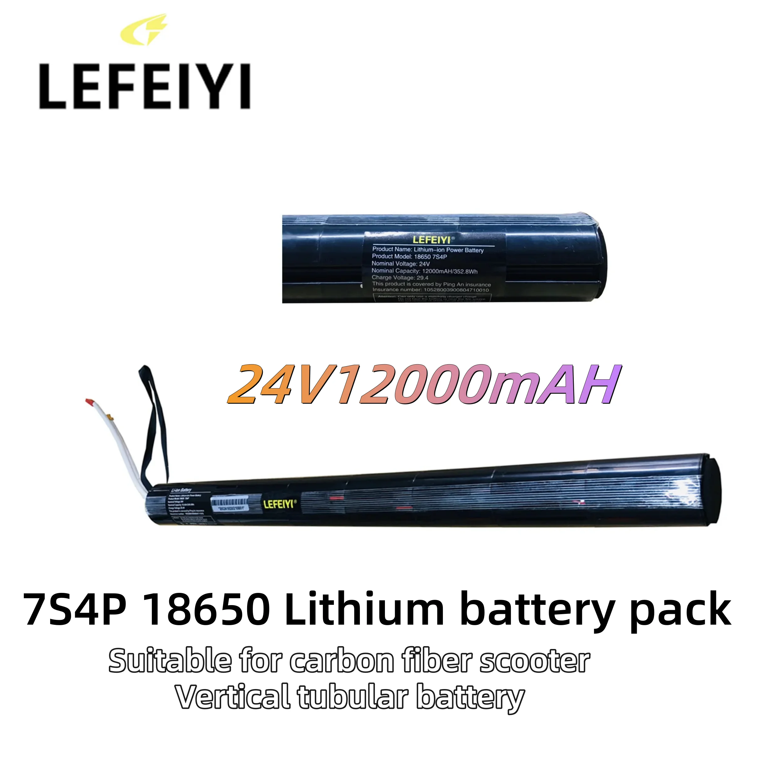 

New 24V 10400mAH 7S4P 18650 Lithium Battery Pack with BMS for Carbon Fiber Scooter