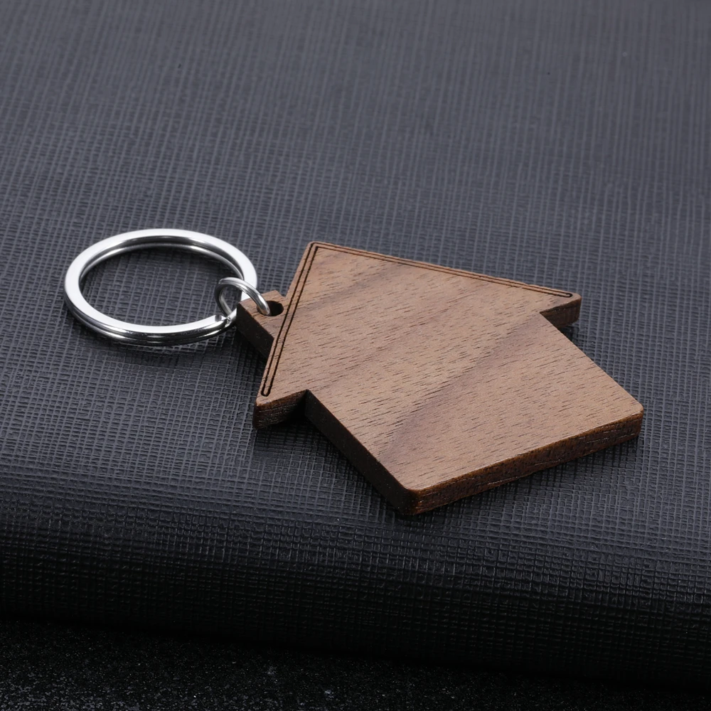 50pcs Blank Wooden House Keychain Wood Keyring Pet Tag Handwork Pendants Charm Women Family Gift Wooden Accessories Wholesale