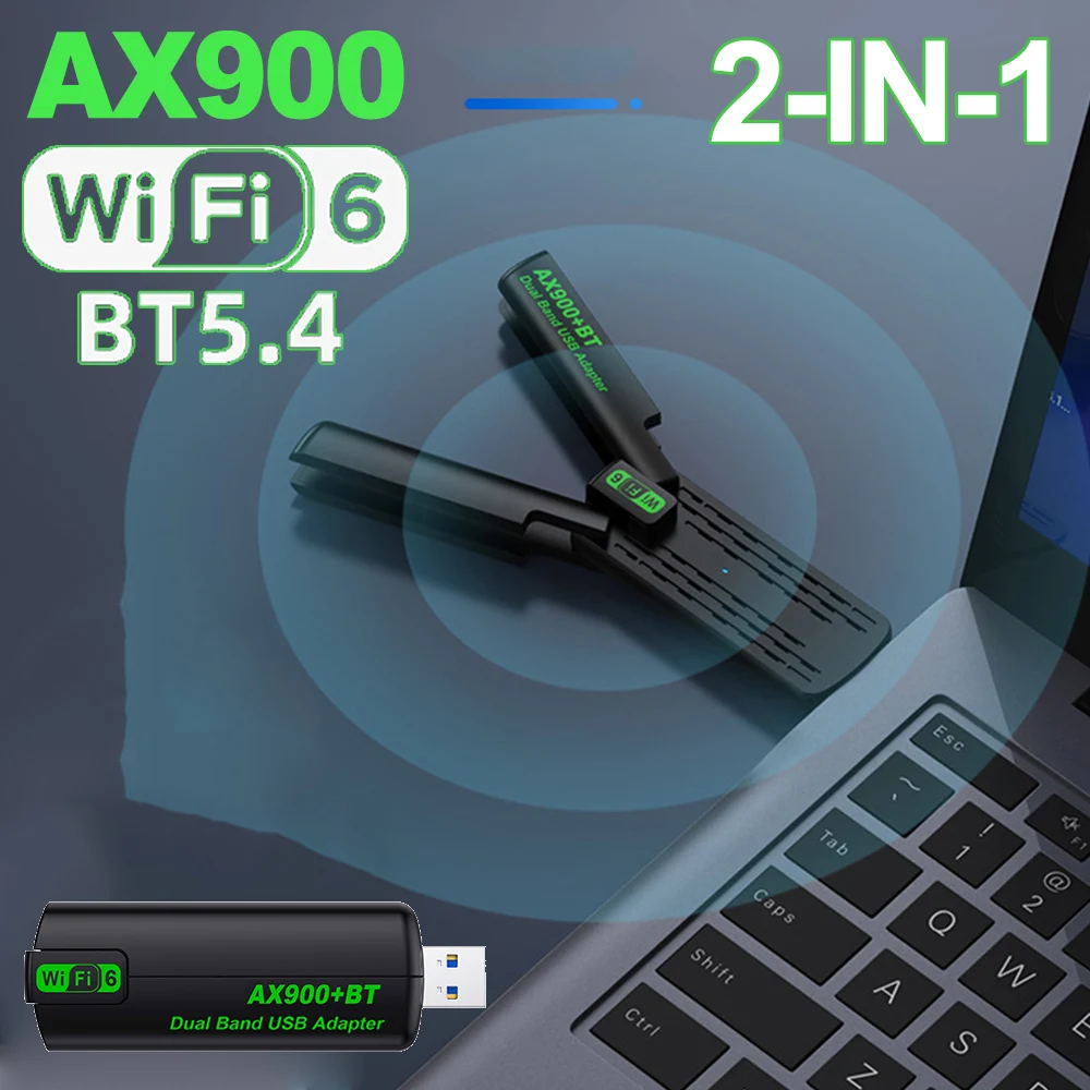 

AX900 Bluetooth 5.4 USB Adapter WiFi6 Dual Band 2.4G+5Ghz Network Card High-Speed Dongle USB Wireless Receiver for PC/Laptop
