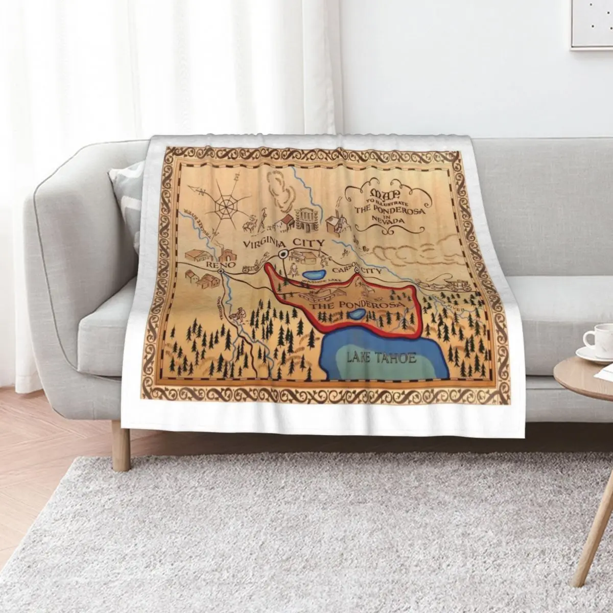 The Ponderosa Ranch Map Poster Throw Blanket Multi-Purpose Weighted Furrys Sofa Quilt Cute Fashion Sofas Blankets