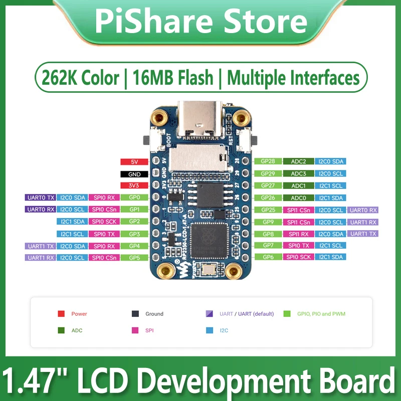 

Raspberry Pi Pico 2 RP2350 1.47 inch LCD Display Development board 172×320 RP2350A 1.47inch Screen RGB Color
