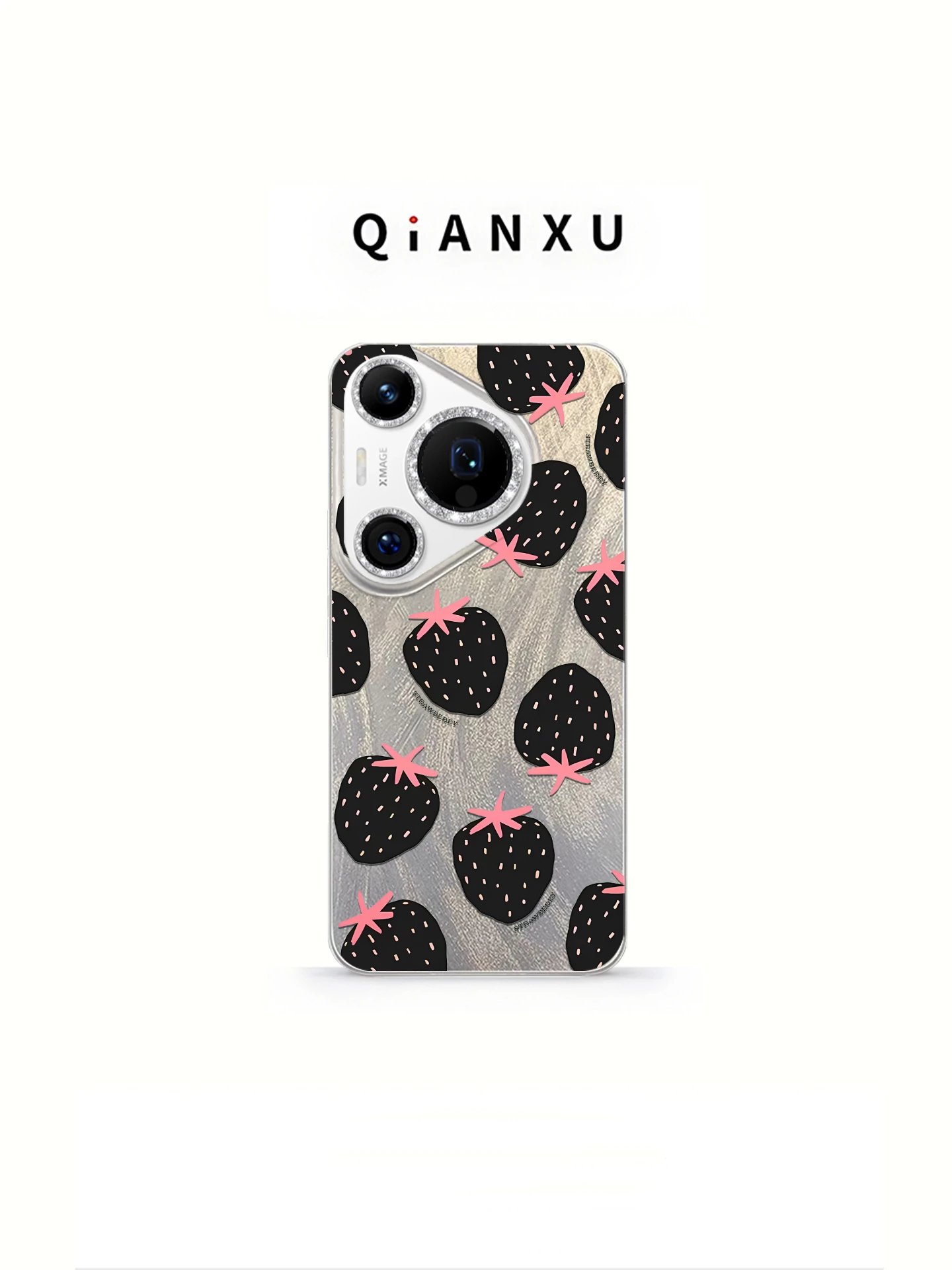 

Black Strawberry Patterned Phone Case for Mate 80 pro Max New Model Mate 70 Wrist Strap P80 Lanyard Mate 60 Women's Hi...